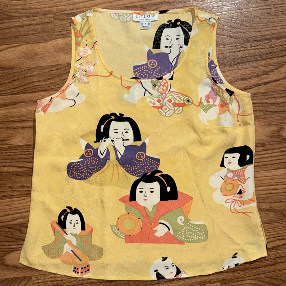 Citron Santa Monica Geisha 100% Silk Size Medium Tunic Flowy Tank Top USA Made